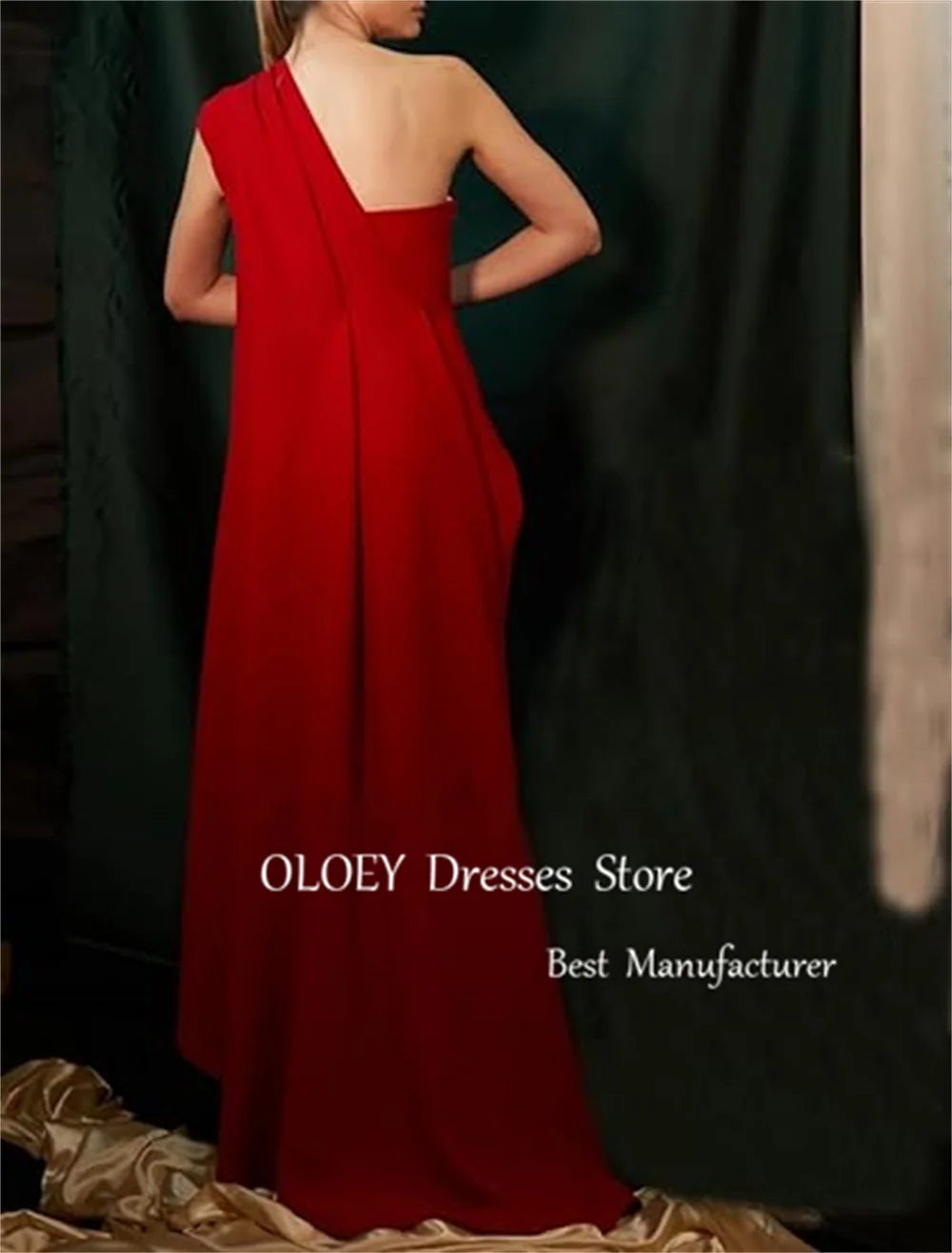 OLOEY Modest Custom Made Red Straight Evening Dress Sleeveless Long Wedding Party Dress Pleats Stretch Satin Women Prom Gown