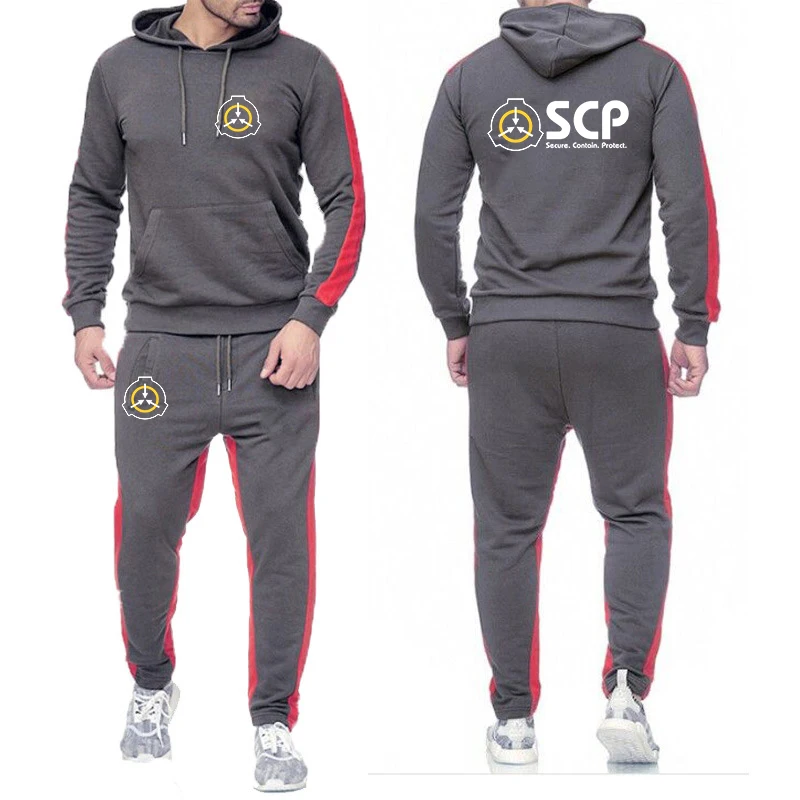 2024 Men New SCP Foundation Secure Contain Protect Solid Color Sweatshirt Set Casual Long-sleeved Hoodies Pants Two Piece Suit