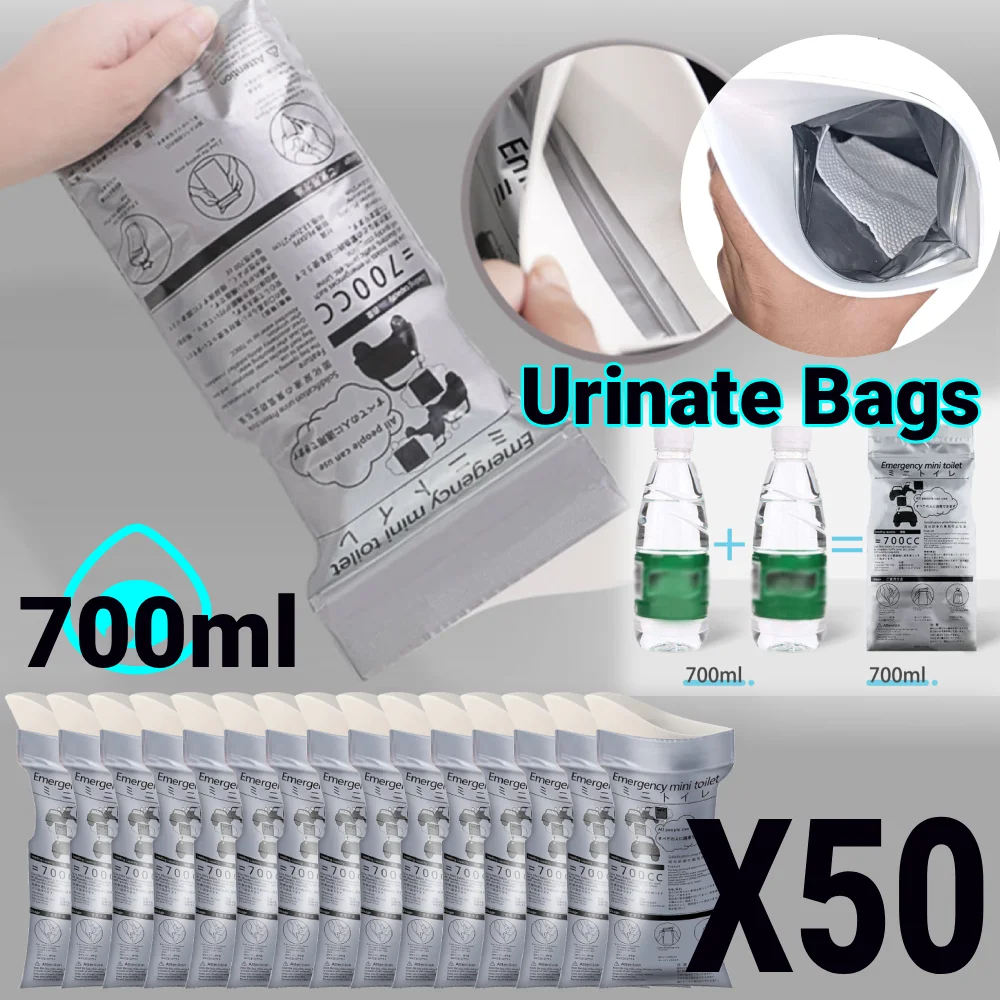 

50pcs 700ml Disposable Urine Bags PR/IXPE Leak-Proof Unisex Mini Mobile Toilet Outdoor Emergency Unisex Pee Bag for Car Travel