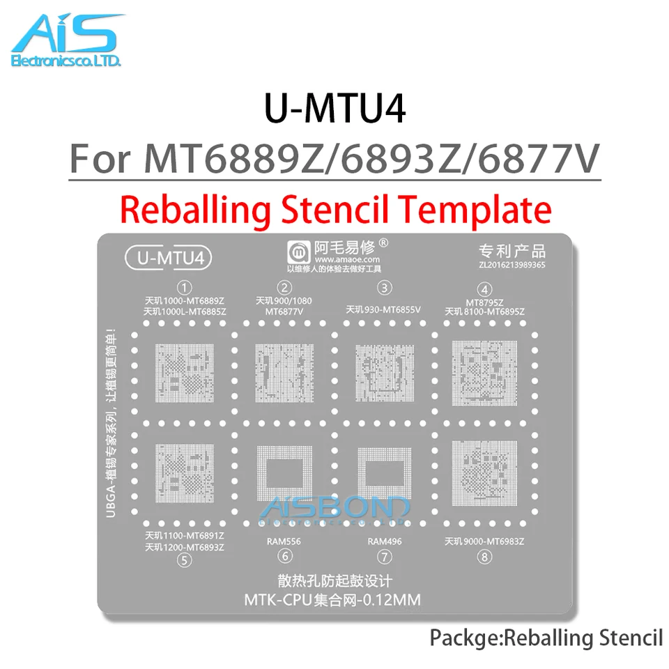U-MTU 1-5 Plantilla de Reballing BGA para CPUs Qualcomm MT6991Z MT6889Z MT6989W MT6893Z MT6983Z MT6833V MT6873V MT6761V MT6595W 5