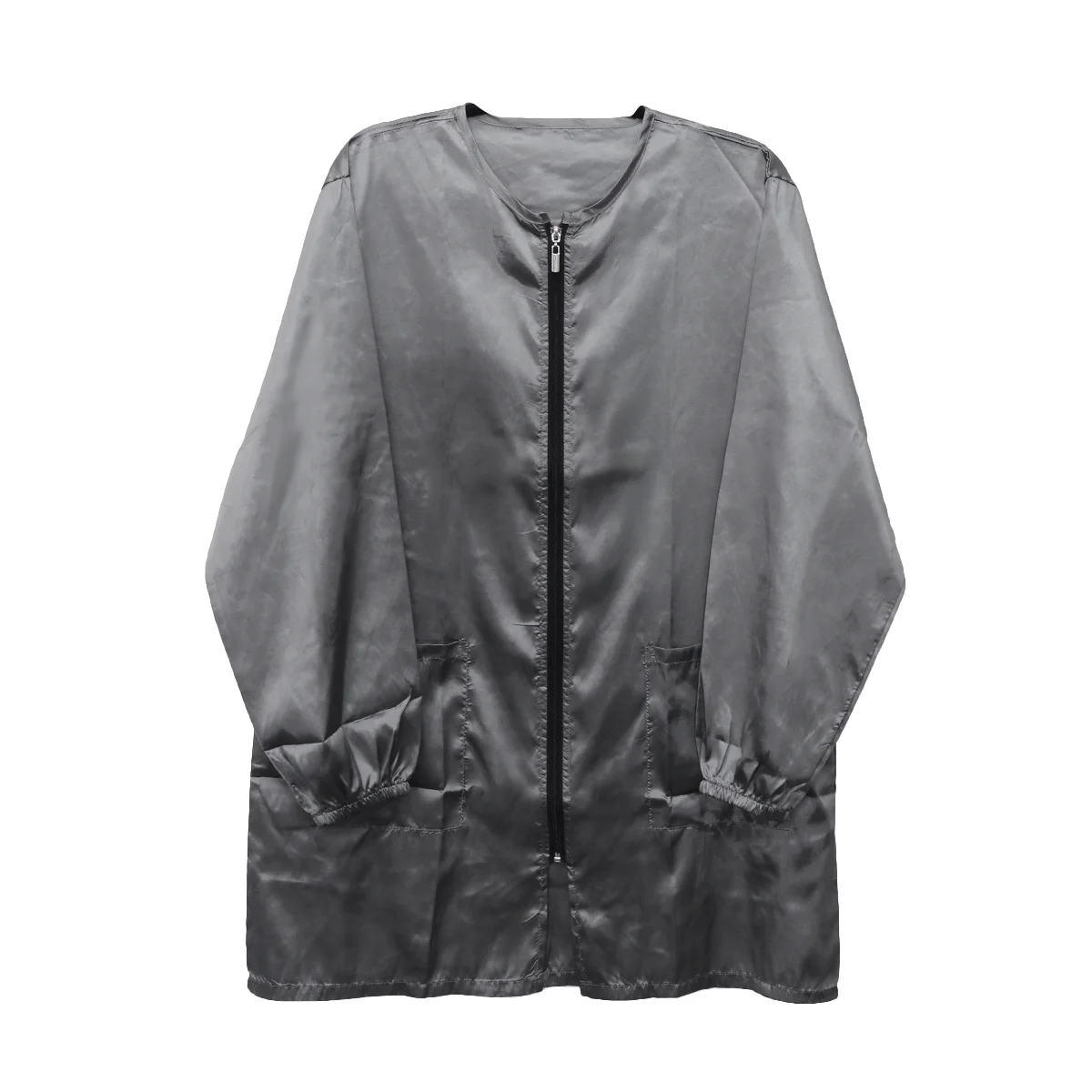 Work Waiter Worker Pockets Long Sleeve Round Neck Hairdresser Apron Hairstylist Apron Pockets Zipper Grey L