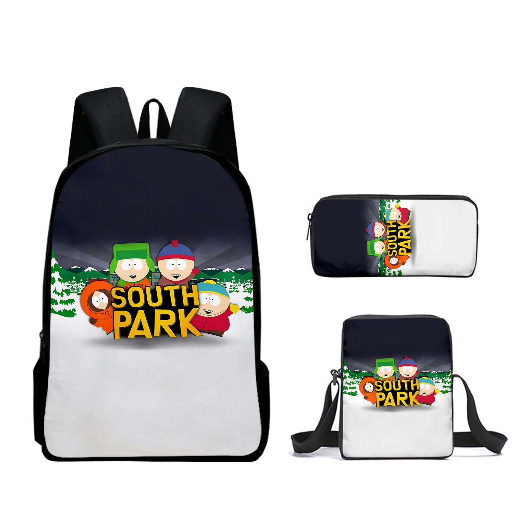 Tas Sekolah Murid 3 Buah/Set Gambar Cetak 3D SOUTH PARK Lucu Populer Harajuku Ransel Daypack Laptop Tas Bahu Cenderung Tempat Pensil