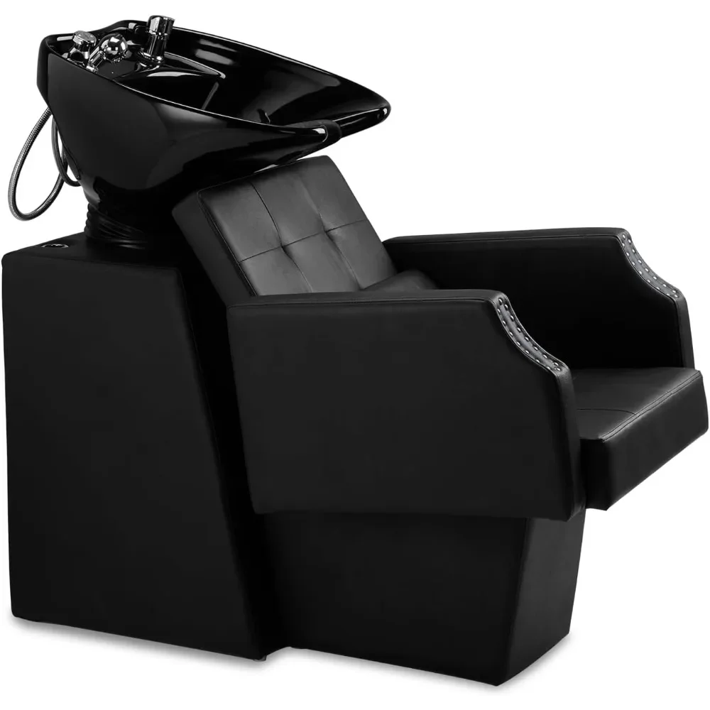 Silla de retrolavado para champú de salón, estaciones de lavado de cabello con tazón de cerámica grande, tazón de champú ajustable, silla de fregadero para Barbersh