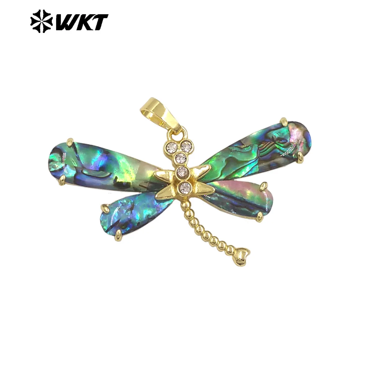 

WT-JP438 Delicate 18K Gold Plated Natural Abalone Shell Dragonfly Shape Pendant For Ladies Beautiful Jewelry Handmade