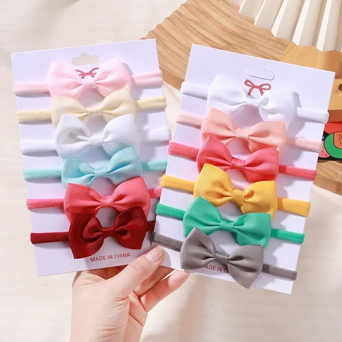 Imagen 1 del producto Diadema con lazo de Color liso para niña, cinta de Grograin para bebé, bandanas para el pelo, accesorios para el cabello infantil, 5/6 piezas