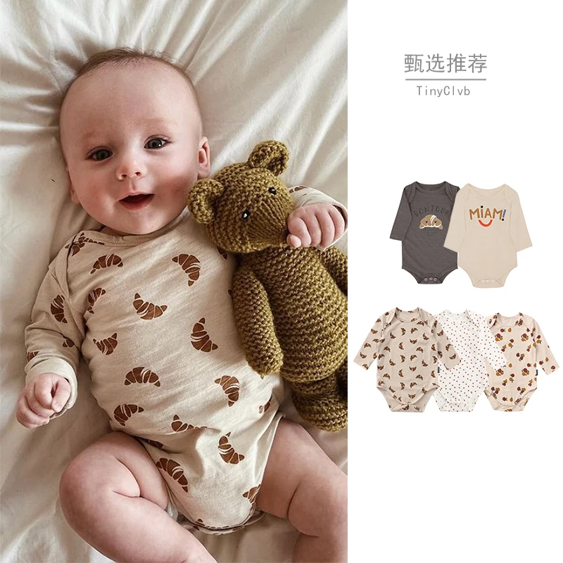 

Jenny&Dave 2023 baby pure cotton bottoming, spring and autumn button-up clothes, male baby one-piece clothes, going out, triangl