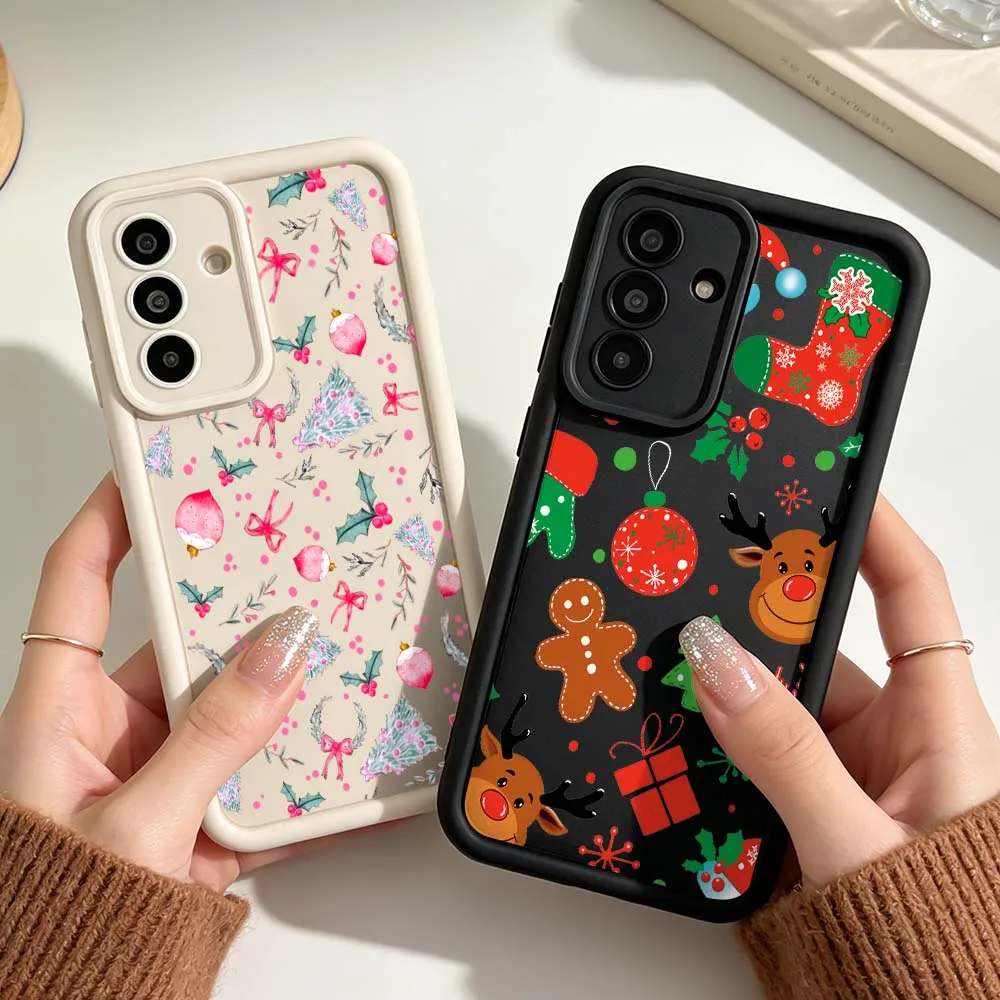 Xmas Pattern Sticker Phone Case For Samsung A03 A04 A05 A06 A07 A24 A23 A22 A21s A17 A16 A15 A14 A13 A12 5G Eye Ladder