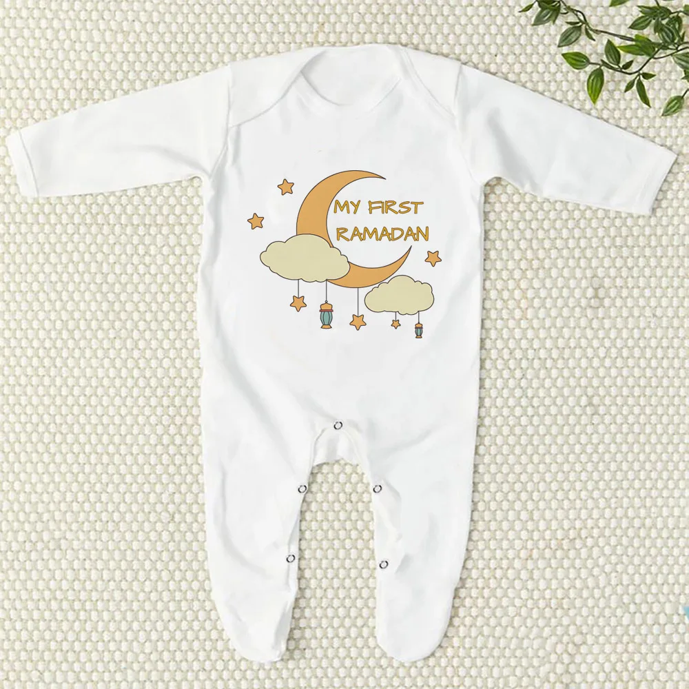 My First Ramadan Printed Baby Bodysuits Newborn Sleepsuit Infant Long Sleeve Romper Ramadan Islamic Muslim Baby Shower Outfit