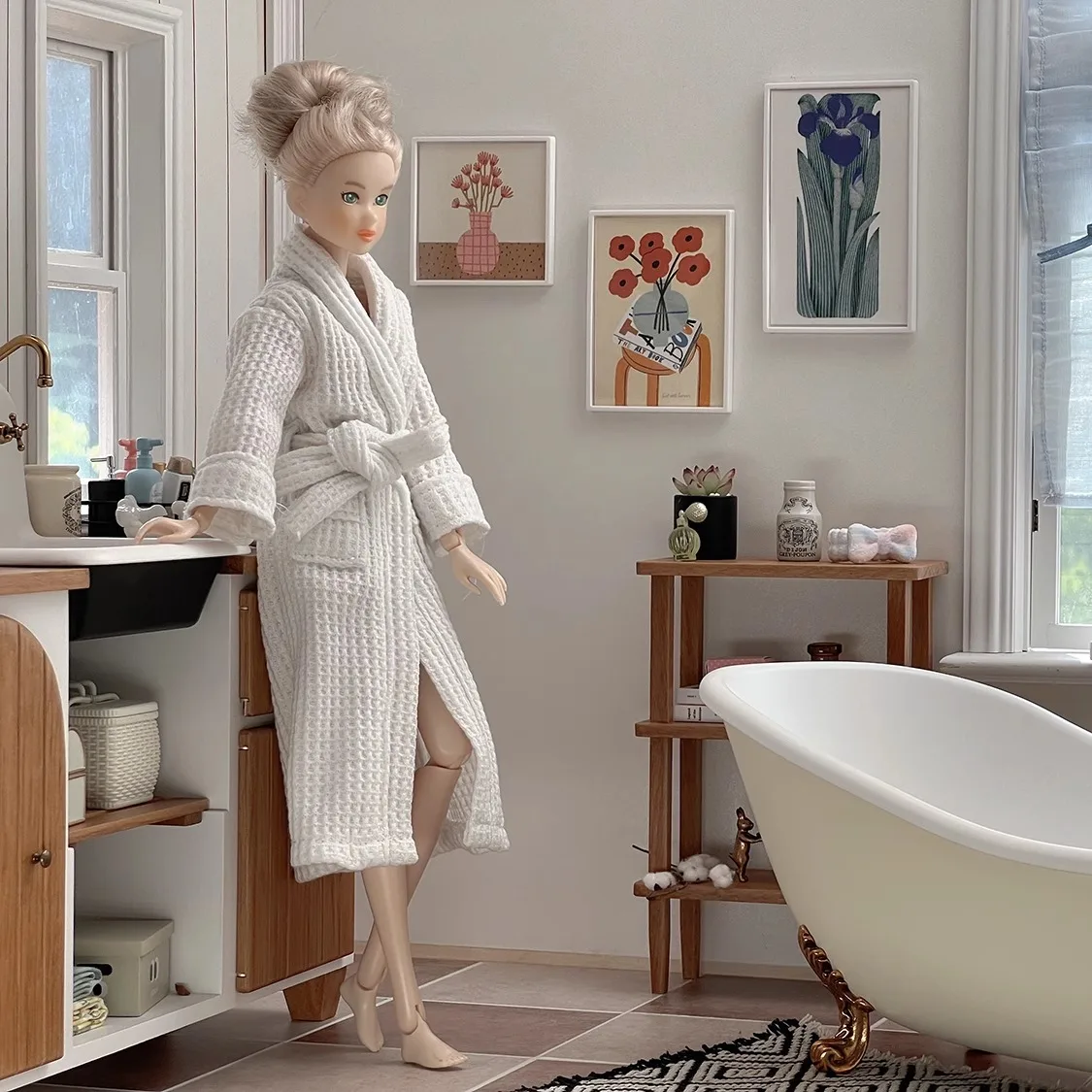 Modelo de casa de muñecas, accesorios para muebles, albornoz, Toalla de baño, juego de 3 uds., decoración de baño, accesorios de miniaturas Bjd Blyth Soldier Lol, 1/6