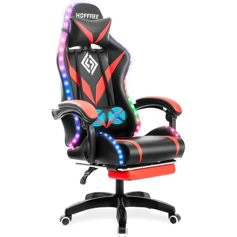 Gaming Chair with Massage and LED RGB Lights Chair with Footrest High Back Video Game Chair with  Linkage Armrest Gaming Chairs image 2