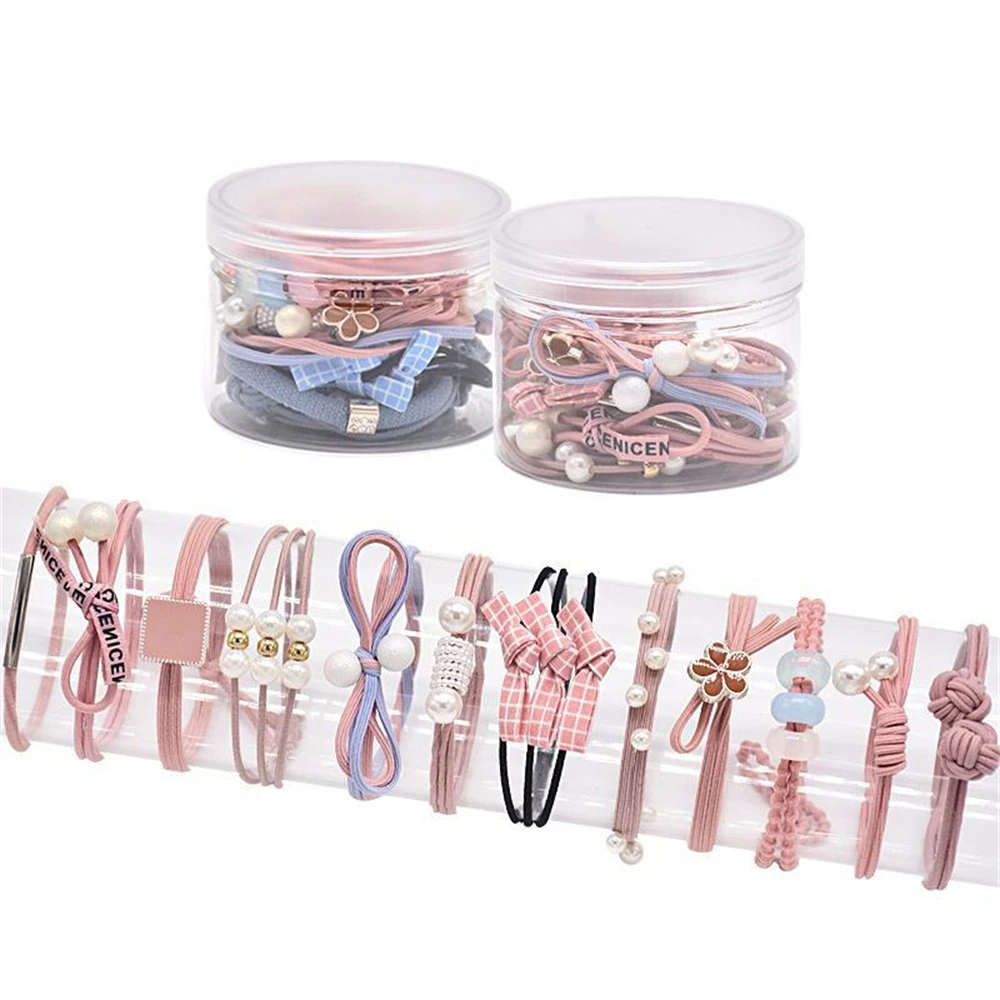 12Pcs/Set Elastic Hair Rope For Women Girls Flower Pearl Hair Band Pink Scrunchies  Ponytail Holder Hairpin Hair Accessories