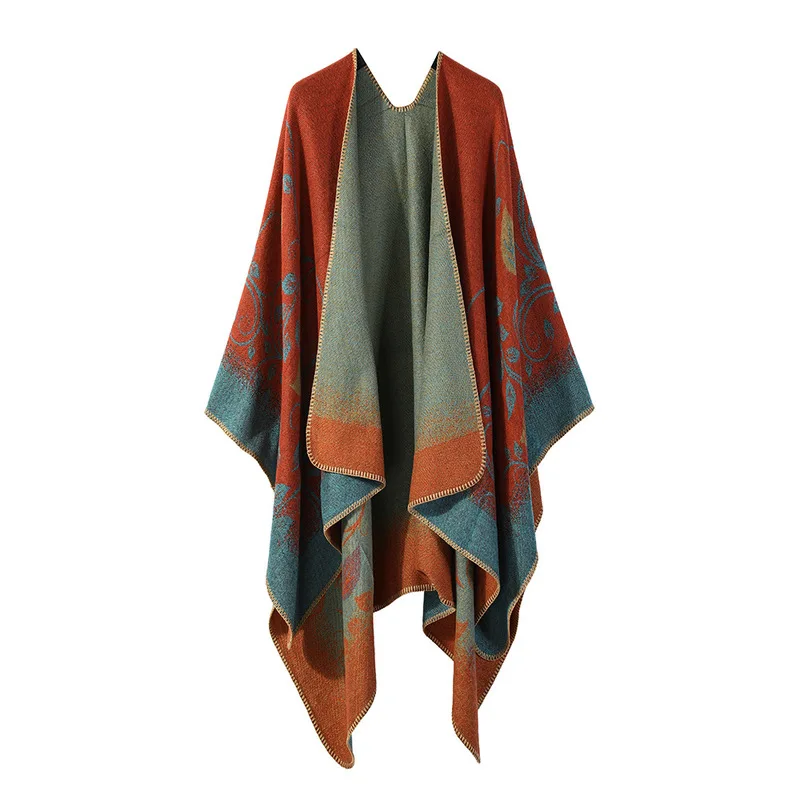 Slit knitted shawl, extra-long thickened warmth, a versatile cape travel and outdoor wear, designed for women