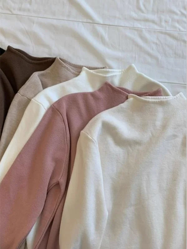 

Slimming Long Sleeve Knitted Base Shirt Women's Sweater Inner Wear Half High Collar Autumn Winter Versatile Stylish Commute S...