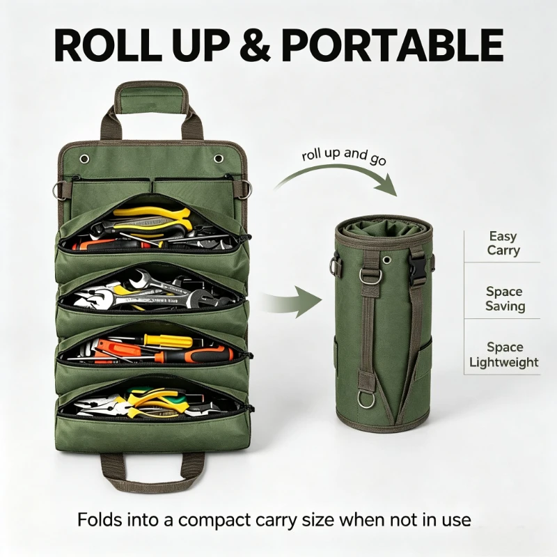 Multi-Purpose Tool Bag for Electrician Professional Multi Pocket Hardware Tools Pouch Roll UP Portable Small Tools Organizer Bag