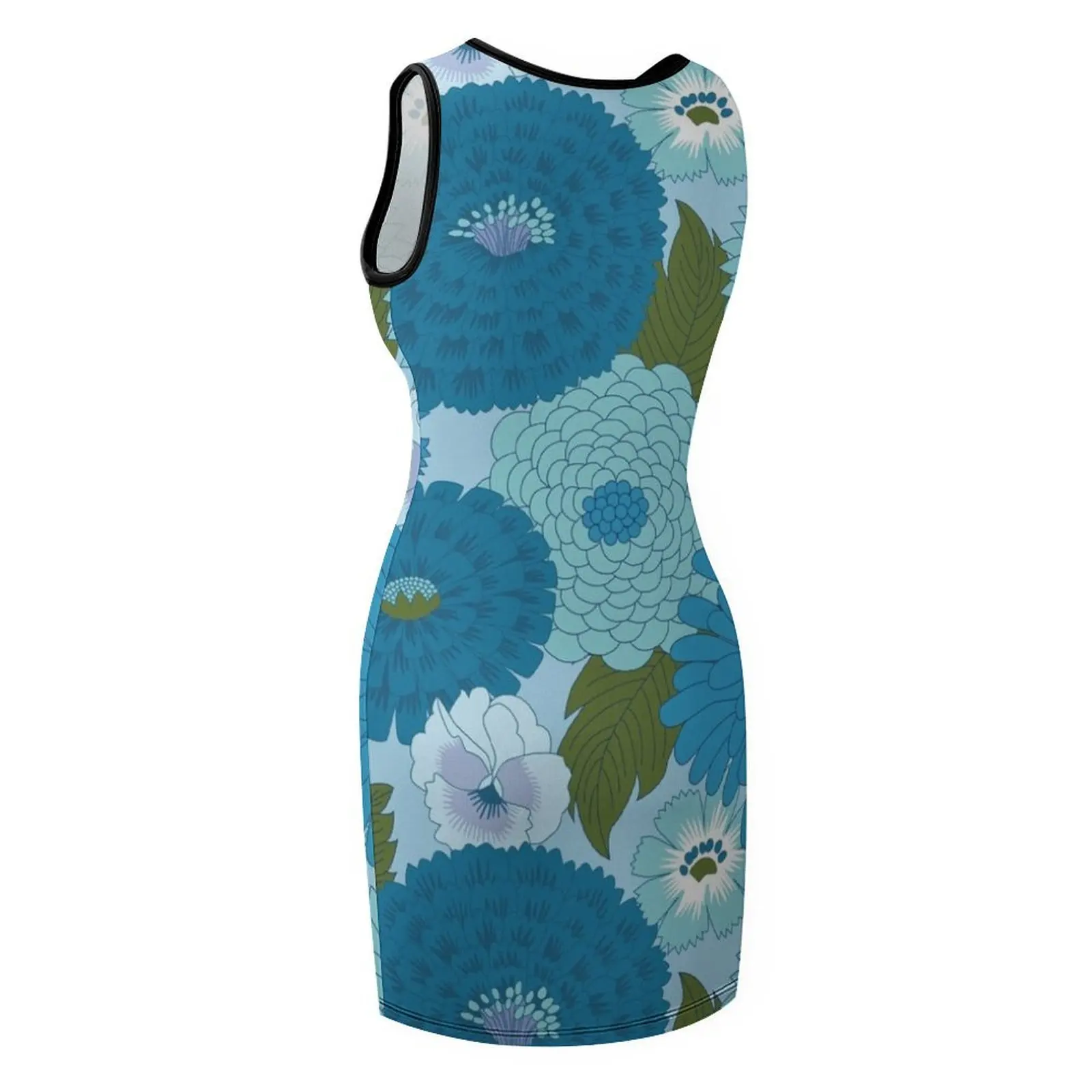 Retro Blue Floral Pattern Sleeveless Sundress evening dresses women Cocktail of dresses party dresses women for prom