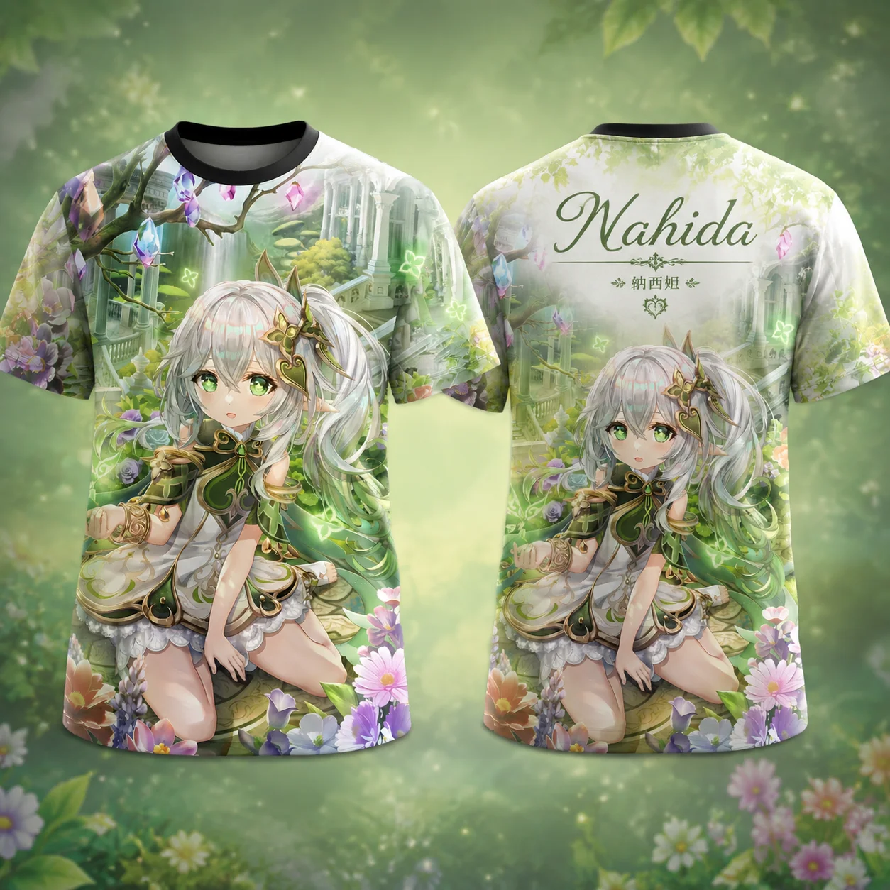 2026 Genshin Impact Nahida Anime T Shirt Green Unisex Cute Graphic Print Tee Streetwear Casual Y2K