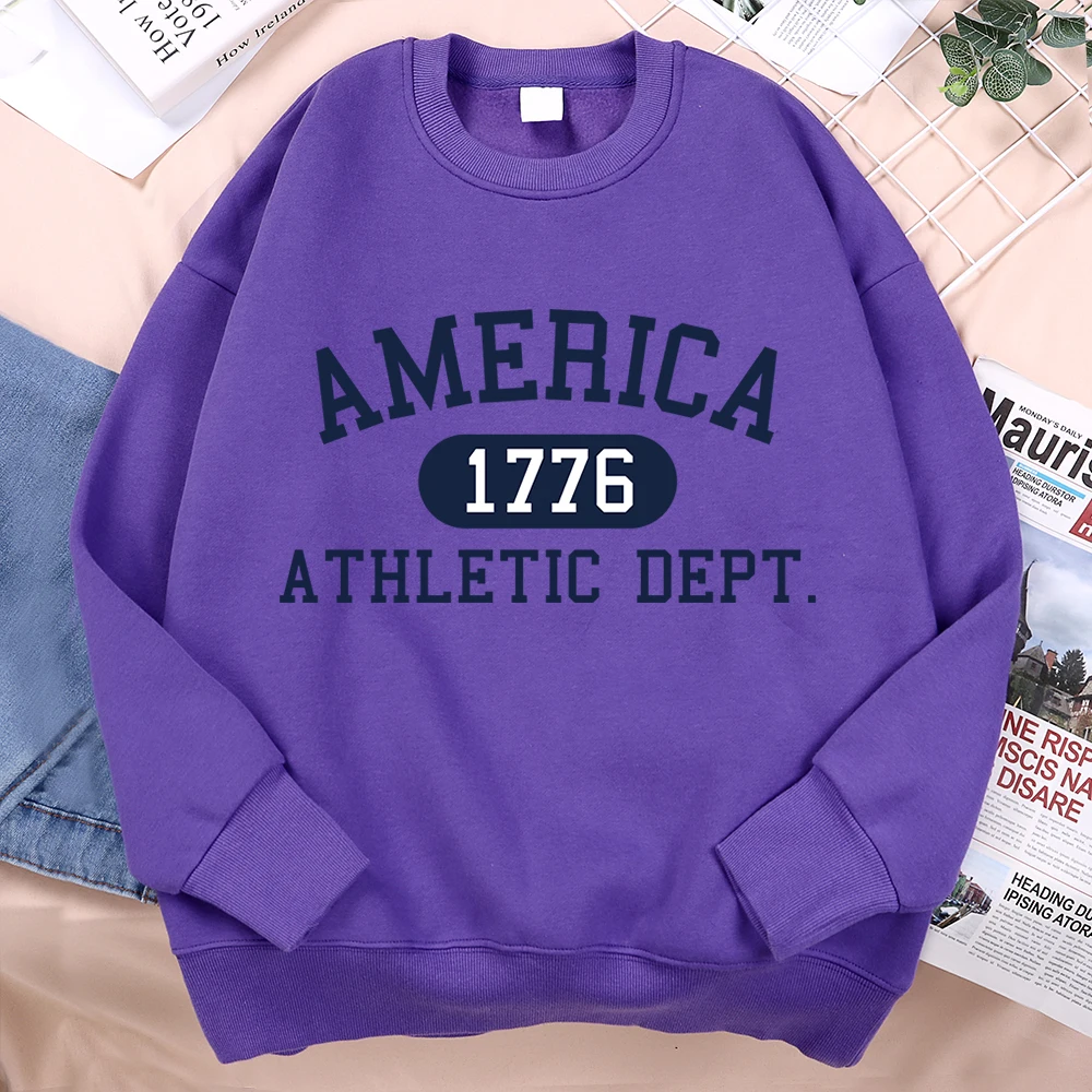 America 1776 Athletic Dept Letter Hoodies Men Hip Hop Fleece Long Sleeves Pullover Clothes Autumn Loose Casual Hoody Women