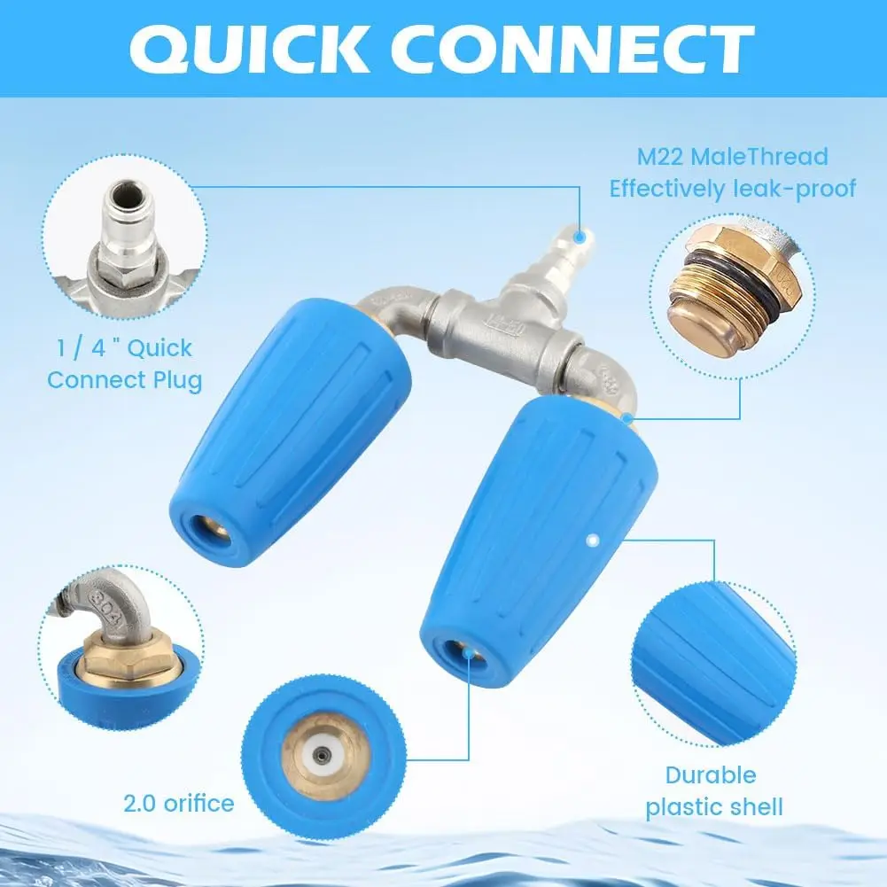 Pressure Washer Dual Turbo Nozzle, 360°Rotating Turbo Nozzle with 1/4" Quick Connector, 2.0 Orifice Twin Turbo Nozzle, 4-6 GPM