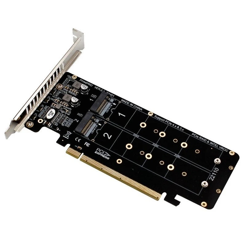 PH44PRO PCIe X16 To 4 Port M.2 M-Key NVMe SSD RAID Splitter Expansion Card for 2U Server 4x32Gbps Storage Adapter