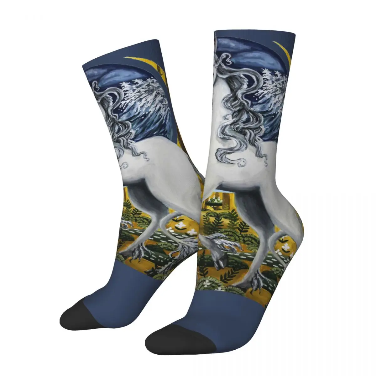 Funny Crazy Sock for Men Beatiful Horse Hip Hop Harajuku The Last Unicorn Peter S. Beagle Magic Pattern Printed Boys Crew Sock