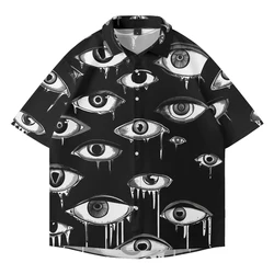 Summer casual large size short-sleeved shirt high street element eye pattern loose trend single row button fashion shirt