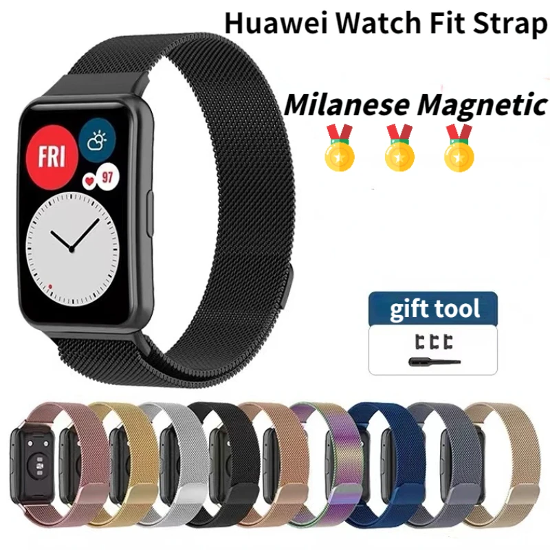 

Milanese Magnetic Loop Strap For Huawei Watch Fit New Original Metal Stainless Steel Bracelet For Huawei fit watch strap Correa