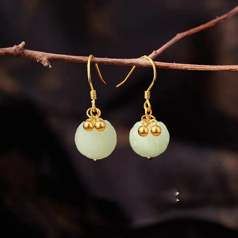 Hetian Jade & Sparkling Pearl Earrings Fashion Pendant Wedding Jewelry Birthday Gift Elegant Dropshipping Wholesale