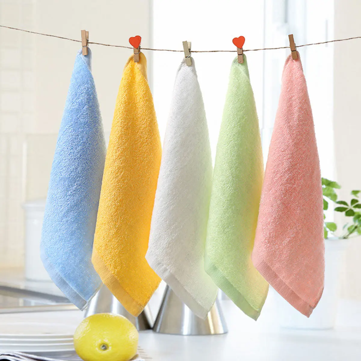 5Pcs Bamboo Fiber Baby Bibs Super Soft Absorbent Quick Dry Muslin Washcloth Newborn Handkerchief Towel Pink Yellow Green Blue