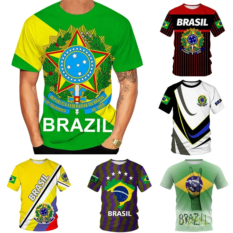 Brazil Flag Graphic T Shirt for Men Clothing 3D Print Brasil Football T-Shirt Gym Fitness Streetwear Tops Soccer Club Tee Shirts