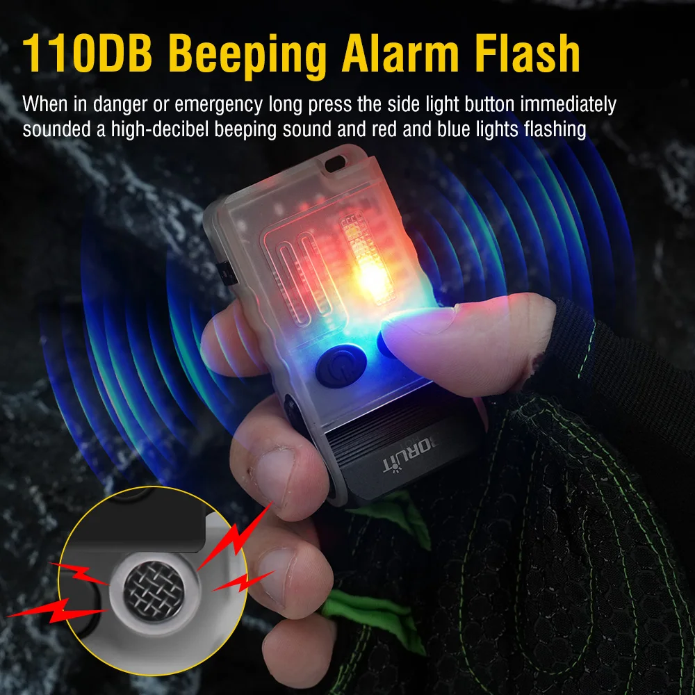 BORUIT V20 EDC LED Keychain Flashlight 180° Rotatable Type-C Rechargeable Spotlights Camping Flash Light Alarm Emergency Lamp