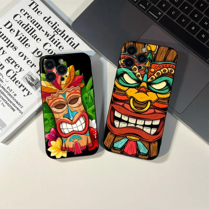 Wooden Tiki Statue Totem Sculpture Phone Case FOR IPhone 15 14 13 11 12 Pro 8 7 15 Plus X 13 Pro MAX XR XS SE 2020 Black Covers