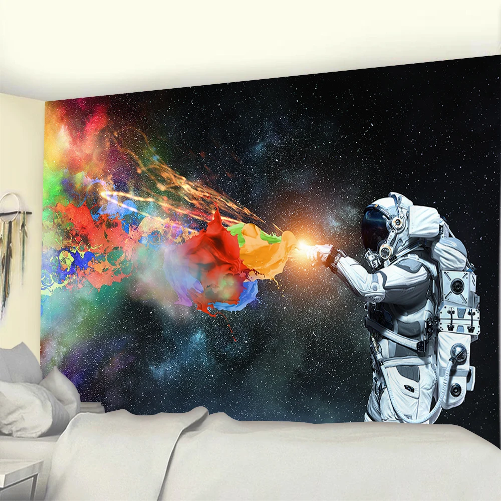 3D Outer Space Astronaut Tapestry Psychedelic Planet Galaxy Wall Hanging Cloth Universe Bedroom Living Room Decor Wall Blanket