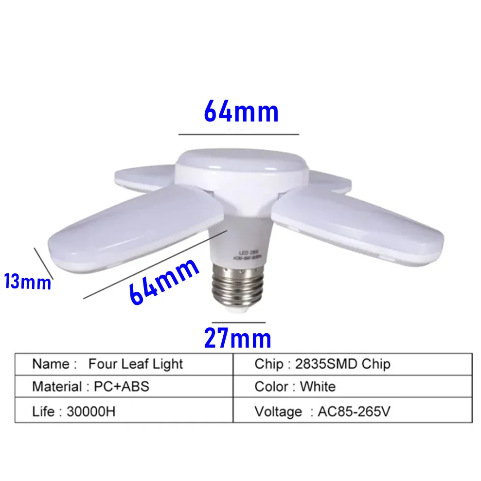 Lâmpada LED Fan Blade Timing Lamp, E27, AC 85-265V, 28W, frio, quente, branco, dobrável, casa, luz de teto