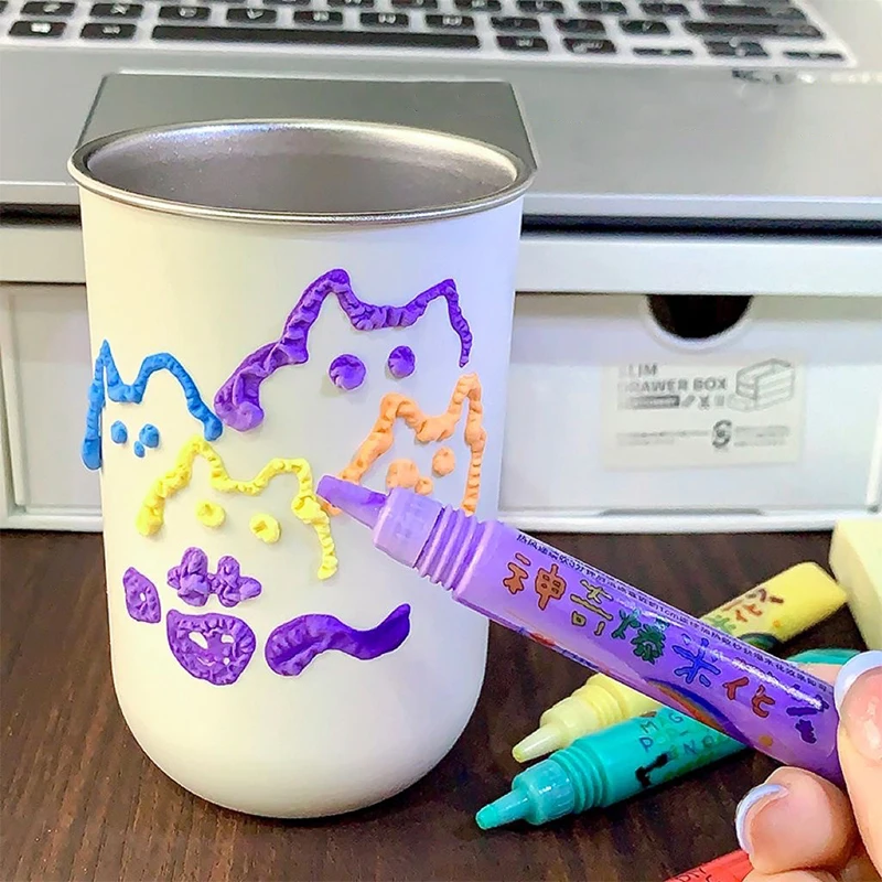 6 Stuks 3d Print Bubble Pen Diy Inkt Gezwollen Verf Pennen Als Popcorn Pennen Groet Verjaardagskaarten Handgemaakte Kids Geschenken