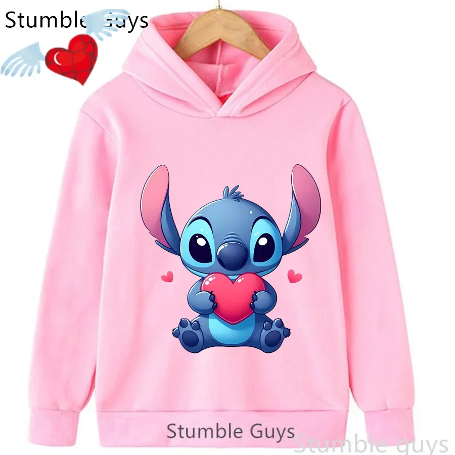 

Autumn Disney Kids Stitch Kawaii Sweatshirt Trucksuit 3-12Y Boys Clothes Girls Casual Wear