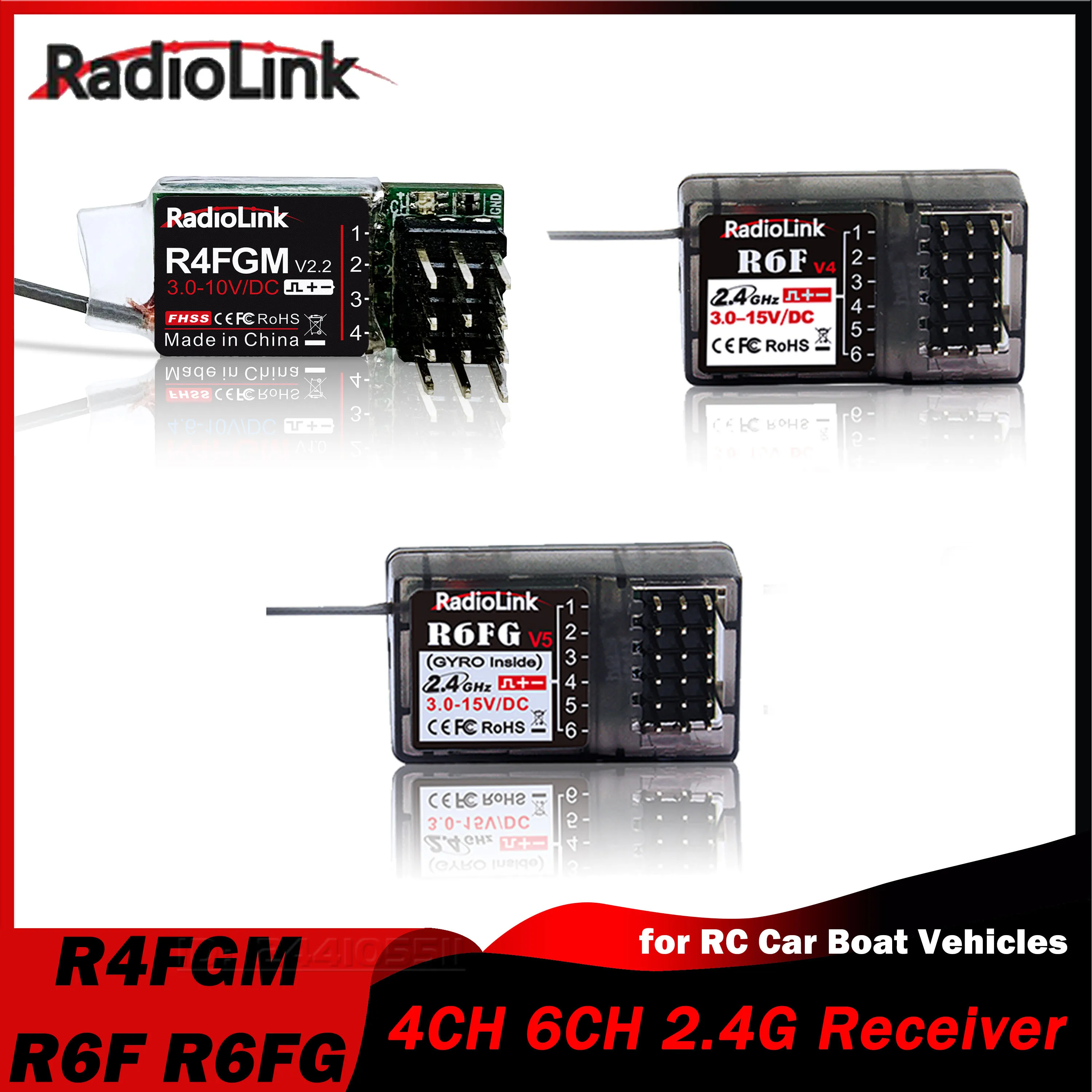 

RadioLink 4/6CH 2.4G R4FGM R6F R6FG Gyro Receiver Radio System for RC Car Boat Transmitter Remote Controller Vehicle Robot Parts