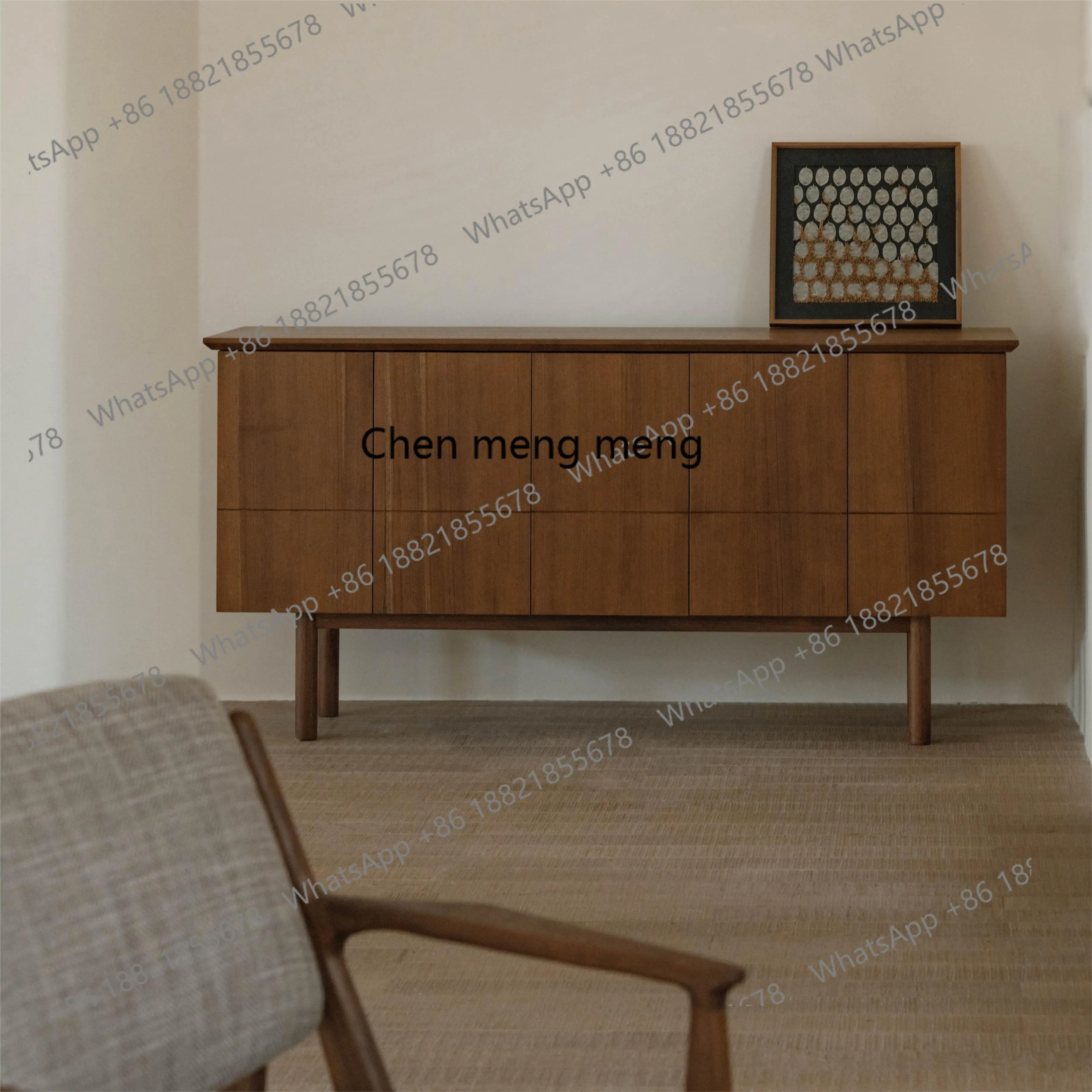 

Teak solid wood porch cabinet Nordic wabi-sabi retro style designer medieval side cabinet