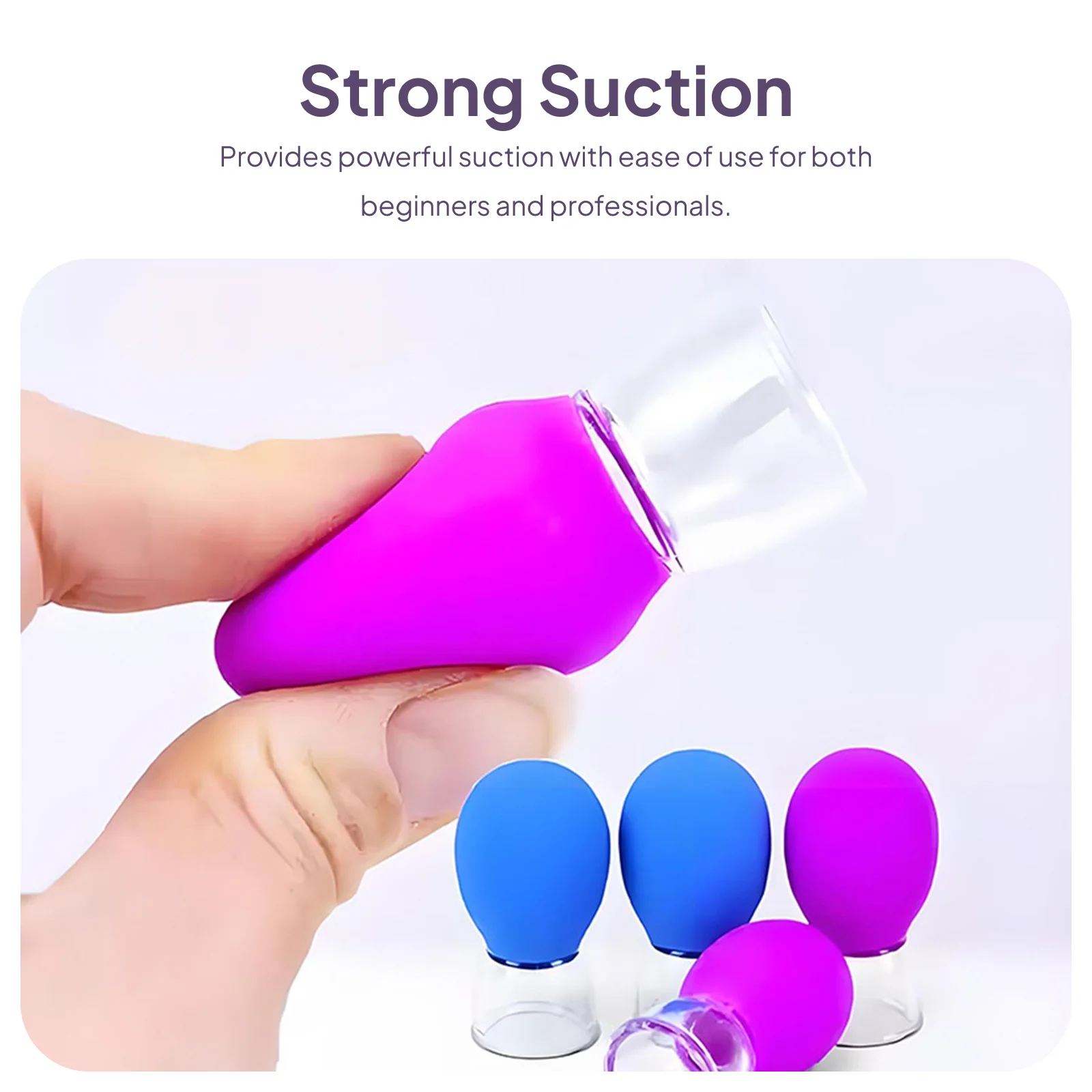 Blue Purple Silicone Massage Cupping Set Manual Vacuum Suction Cups for Full Body Therapy