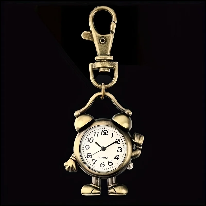 Vintage Bronze Robot Quartz Pocket Watch Arabic Numerals Round Dial Fob Clock Necklace Chain Pendant Gift Watch for Men Women