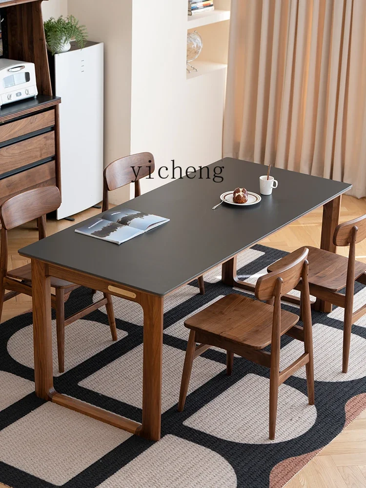 W5.14 Thickened Rock Board Dining Table All Solid Wood Household Cherry Wood Small Apartment Black Walnut Dining Table