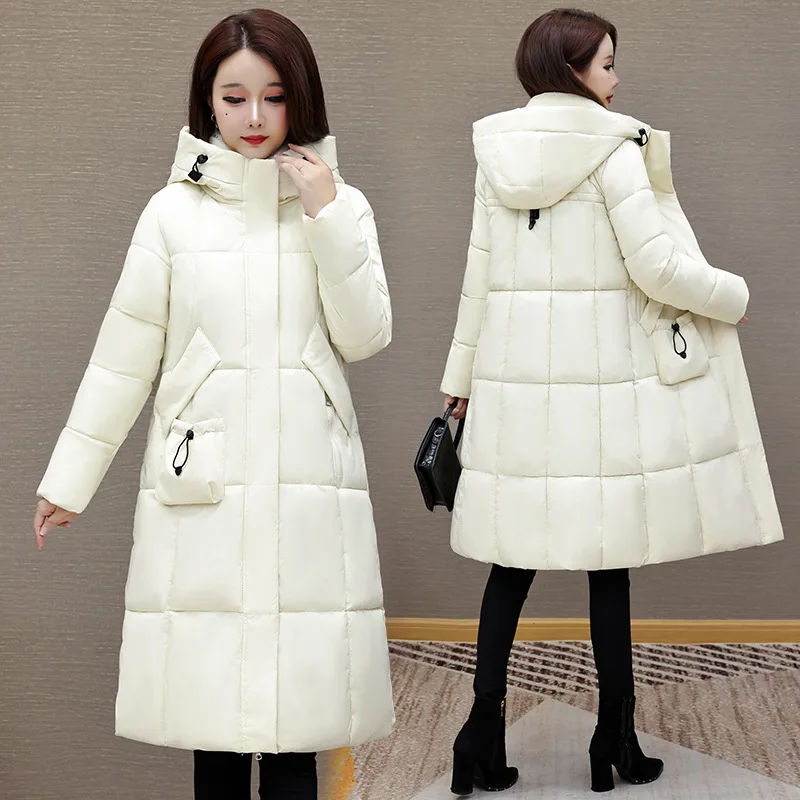 Long Women Parkas Coats Hooded Oversize Jacket Solid Zipper Long Sleeves Pocket Straight Casual Office Lady 2025 Autumn Winter