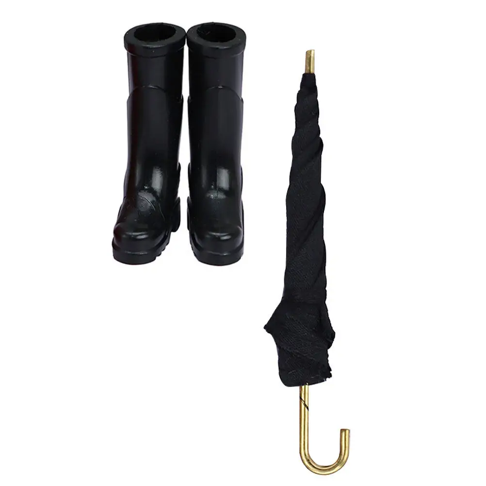 

1Set Miniature House Decoration Mini Rain Boots and Tiny Umbrella Set for Dollhouse Miniature Landscape Prop Realistic Interior