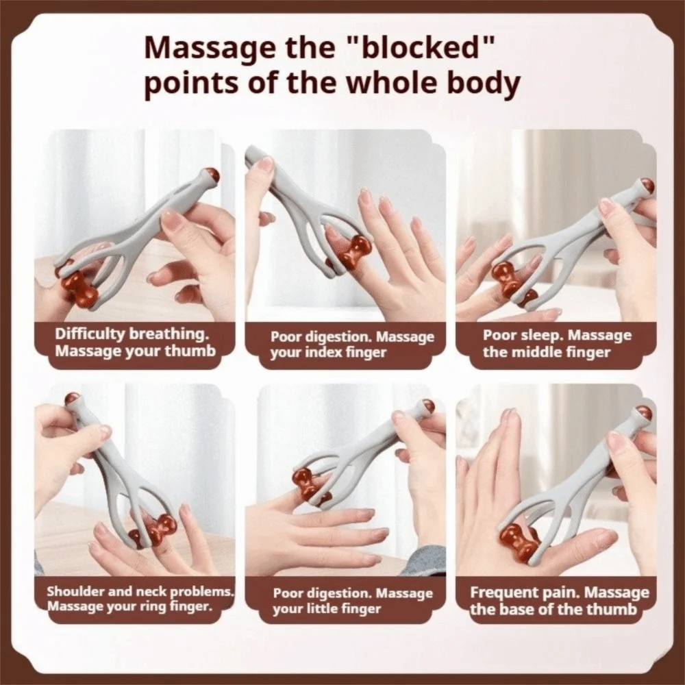 Solid Wood Finger Massage Roller with 360° Rollers Clip Design Finger Massager Acupressure Stick for Hand Meridian Relief