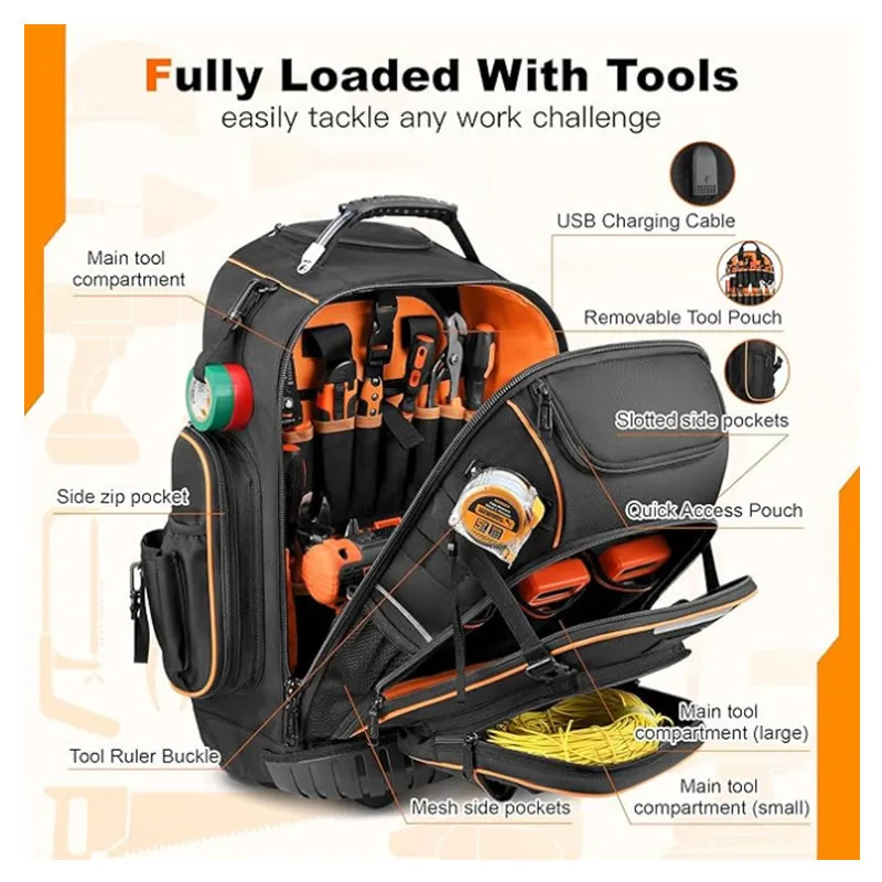Portable Wheel Tool Backpack Oxford Cloth Heavy Duty Wheel Rolling Rod Tool Kit