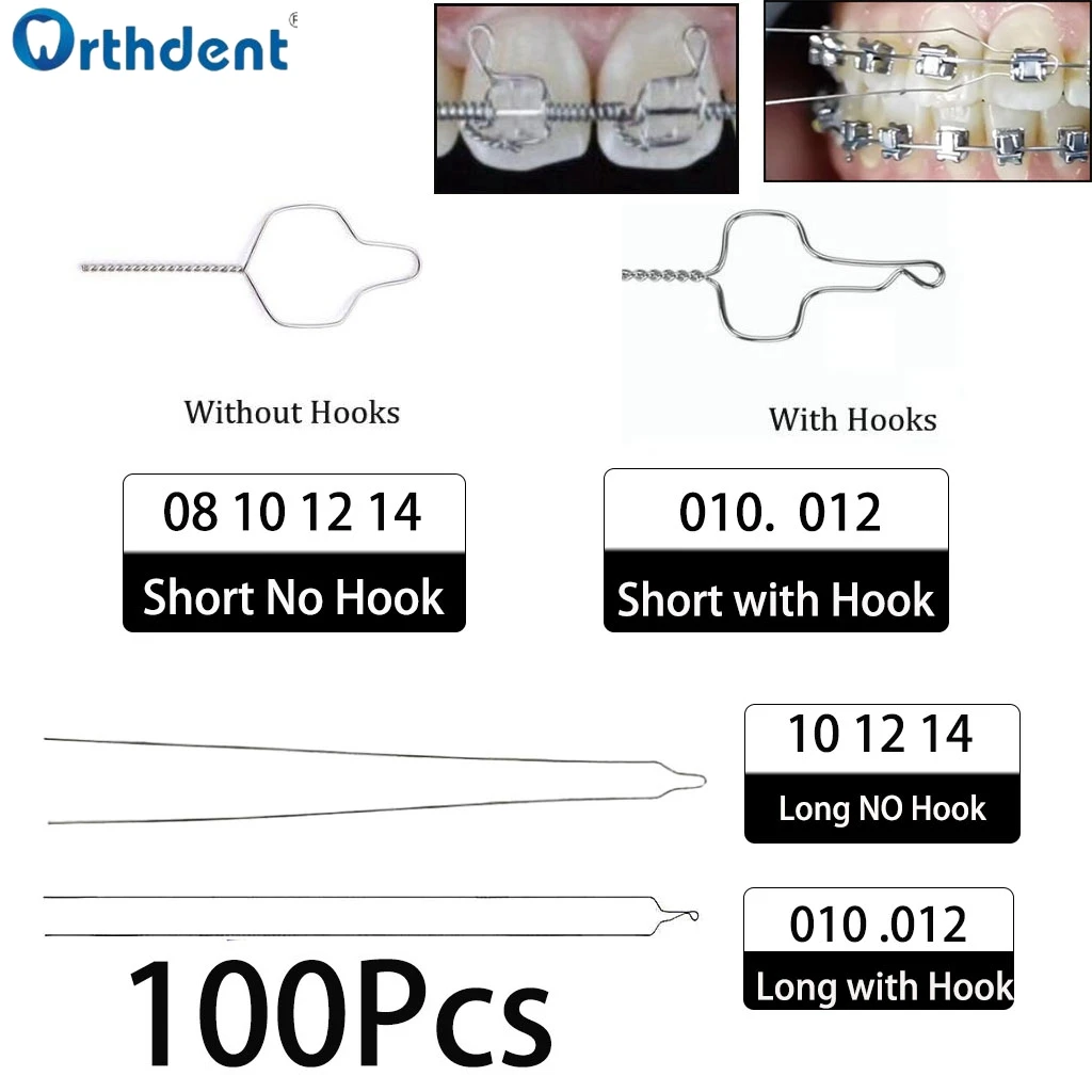 

100Pcs/Pack Dental Orthodontic Kobayashi Wire Long /Short Orthodontic Metal Ligature Tie Bracket Wire 010/012/014 Dentistry Tool