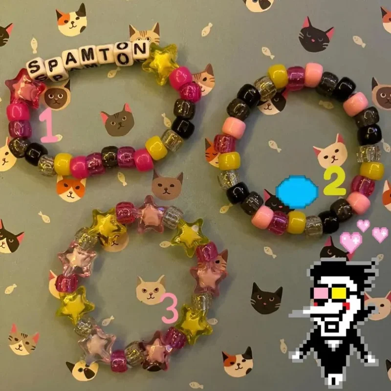 y2k Custom Tenna & Spamton Themed Kandi - Handmade Bracelets, Made-To-Order For Fans, Unique Gamer Accessories