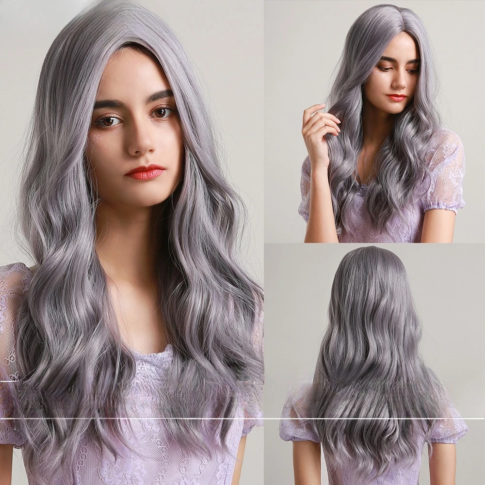 

Medium long curly hair big wave fashion purple high temperature silk multi-color European and American cosplay wig female full h