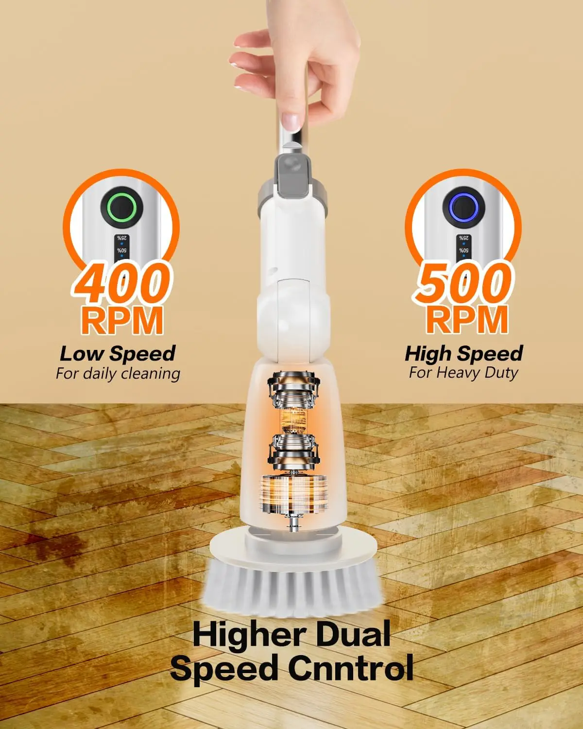 Purificador de chuveiro sem fio multifuncional de 500 RPM, IPX7 à prova d'água com display LCD - cinza