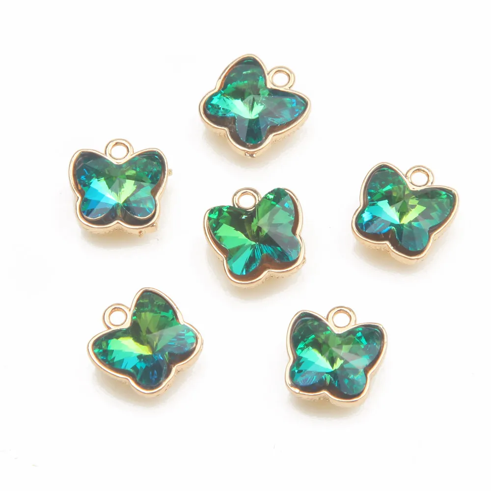 6PCS Dainty Butterfly Charms Glass for Jewelry Making Necklace Pendant Handmade DIY Findings Brass Edging 13*12mm