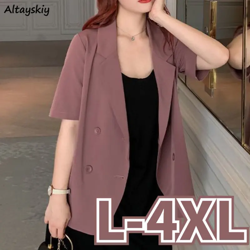 Office Lady Blazers Women Solid Lazy Style Summer Work Wear Casual Mujer Formal Vintage Outwear Clothing Elegant Ulzzang Daily